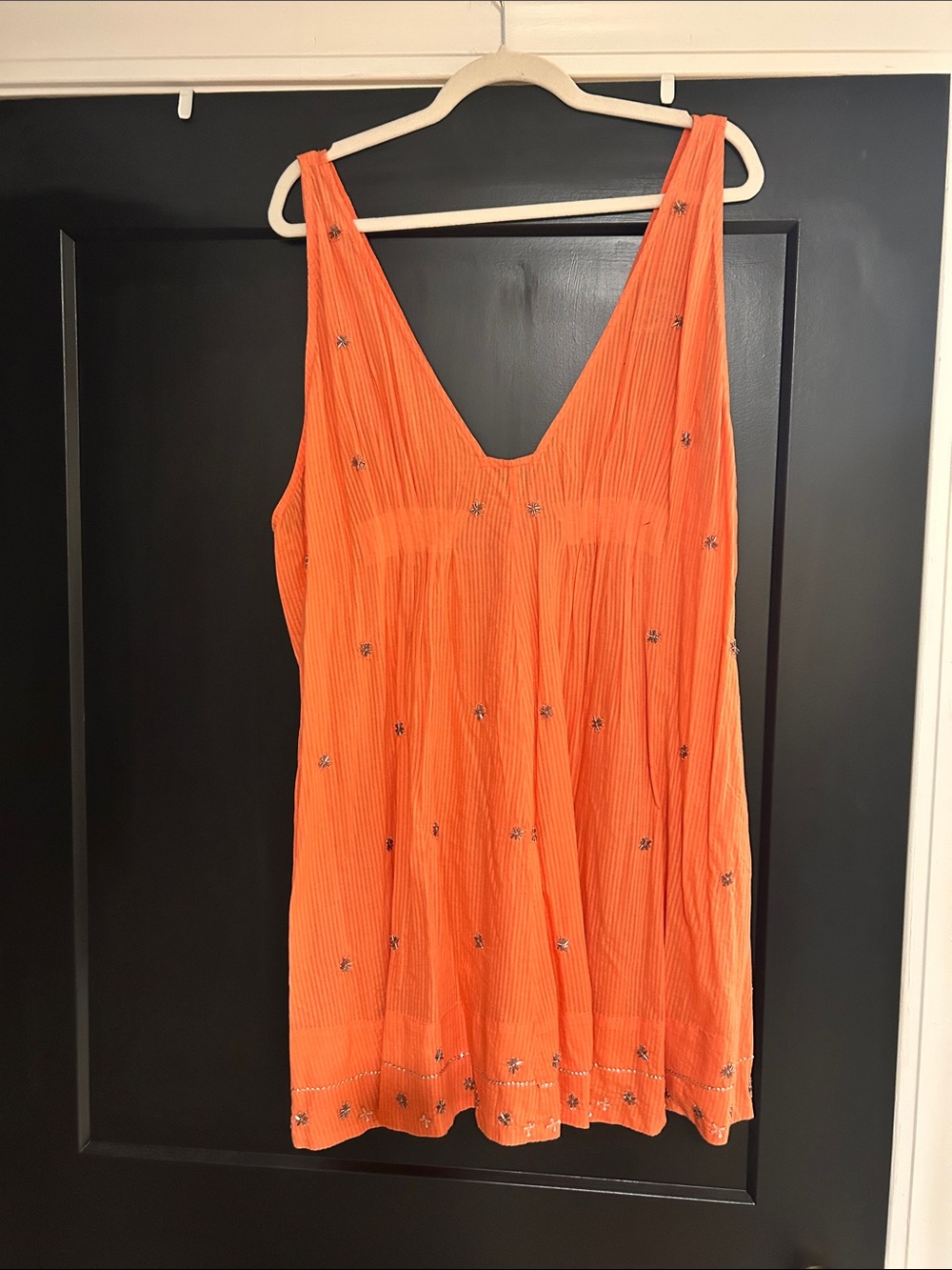 Free People Embellishedi Orange V-Neck Chemise Slip
